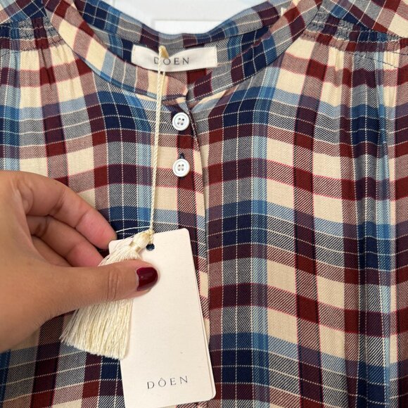 NWT DÔEN Edlynne Plaid Balloon-Sleeve Midi-Dress Size M - Picture 4 of 4